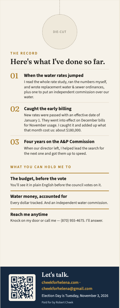 Door hanger back — the record and three commitments