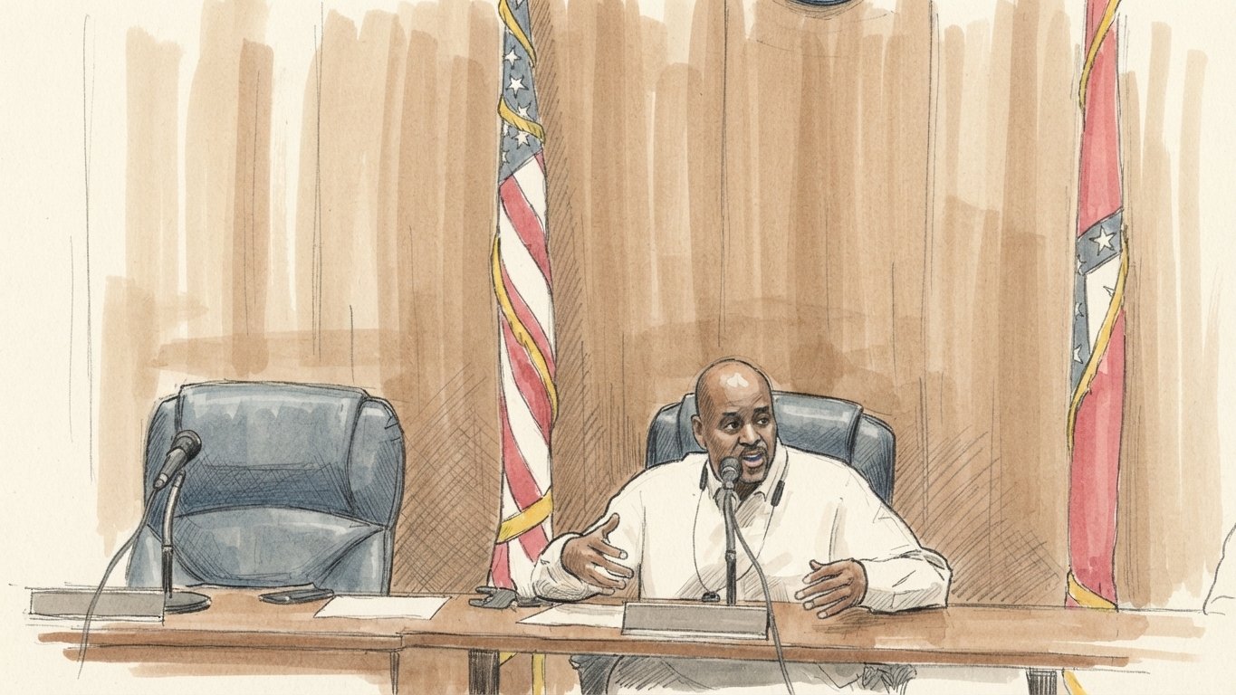 Sketch: Mayor Pro Tem Don Etherly presiding at the dais during the brief special meeting