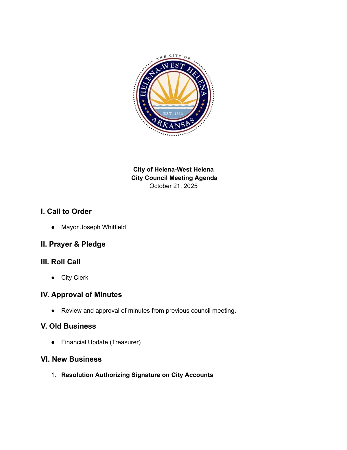 Meeting Agenda — page 1