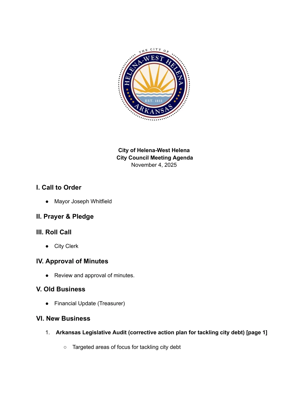 Meeting Agenda — page 1