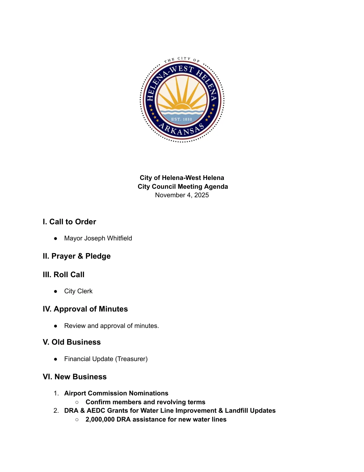 Meeting Agenda — page 1