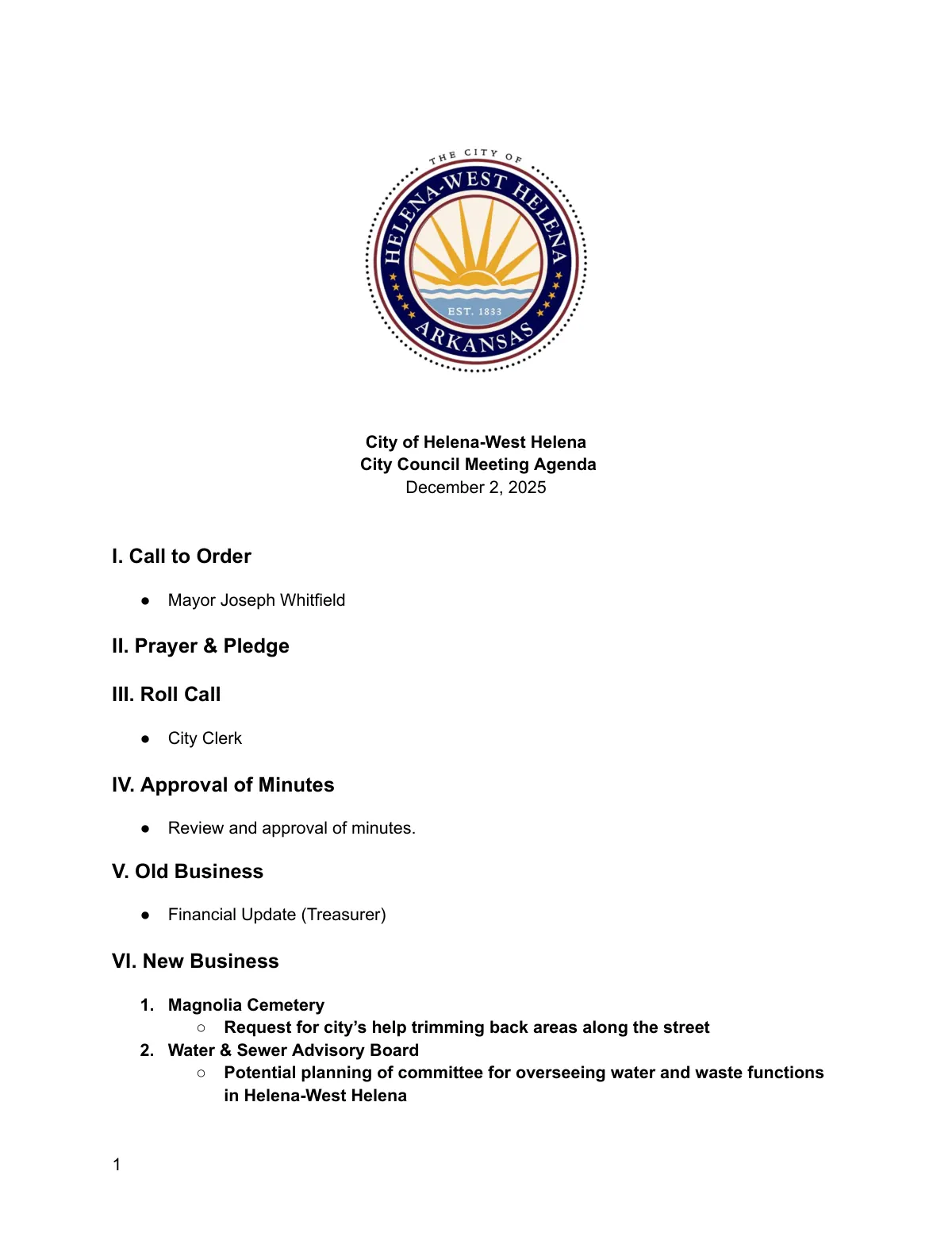 Meeting Agenda — page 1