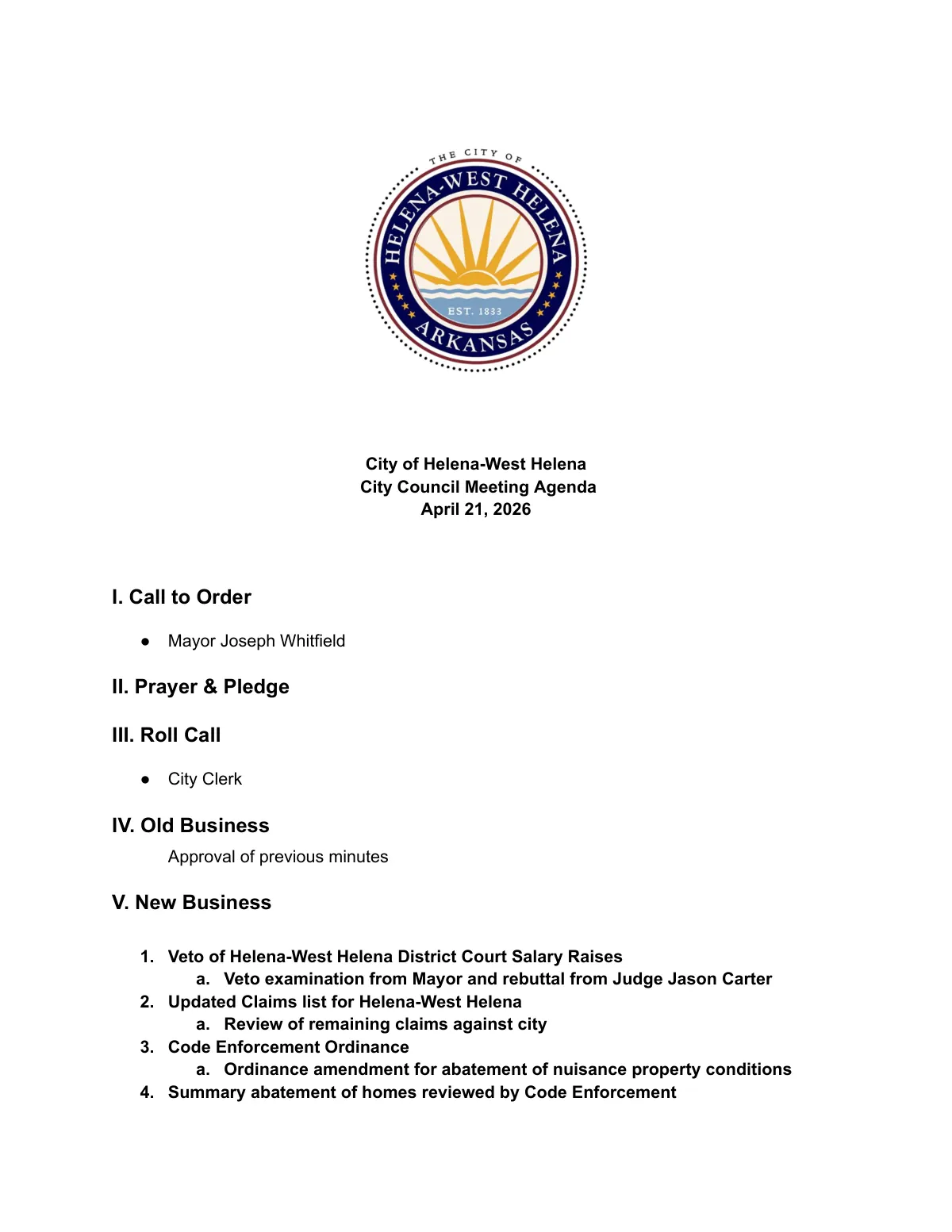 Agenda — page 1