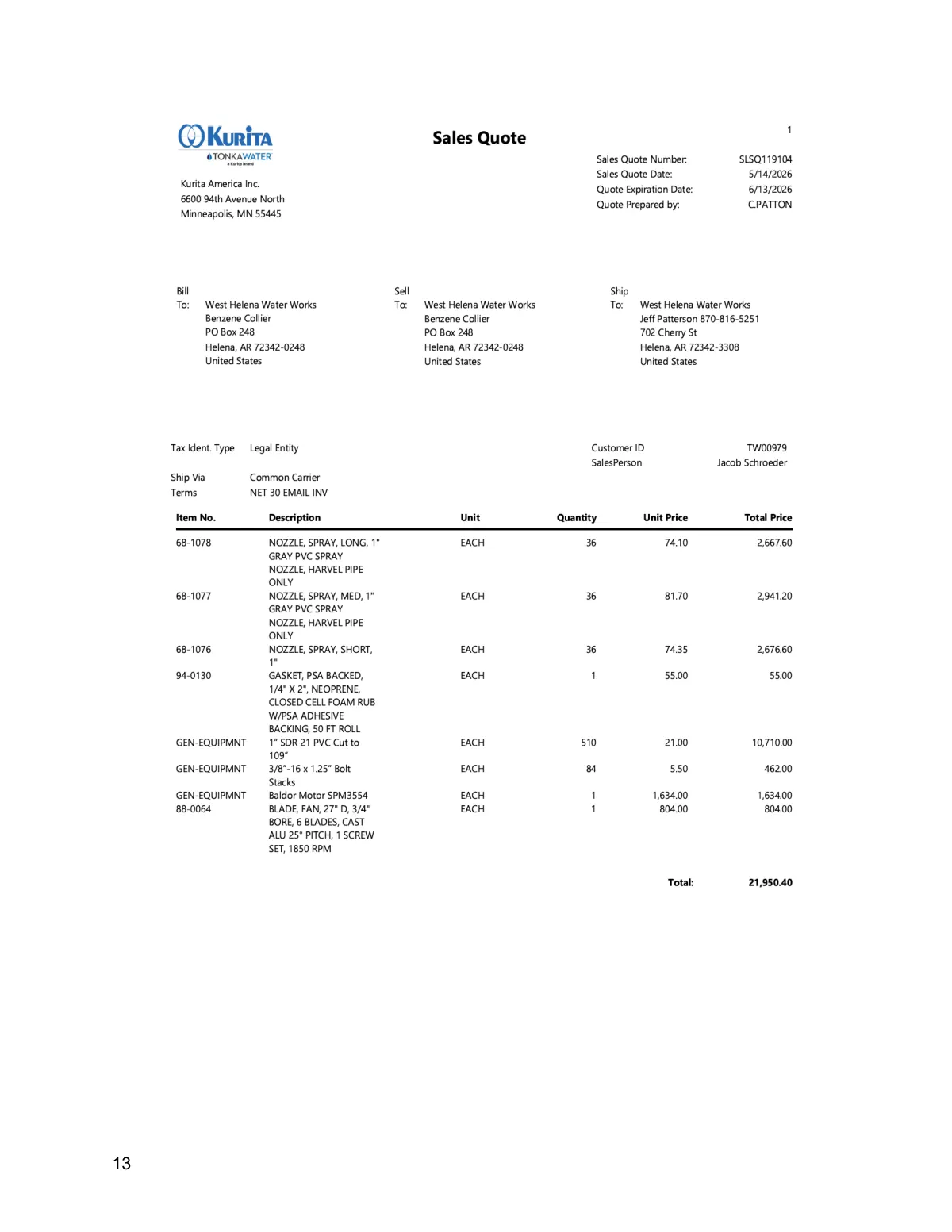 Aerator Parts Quote — page 12