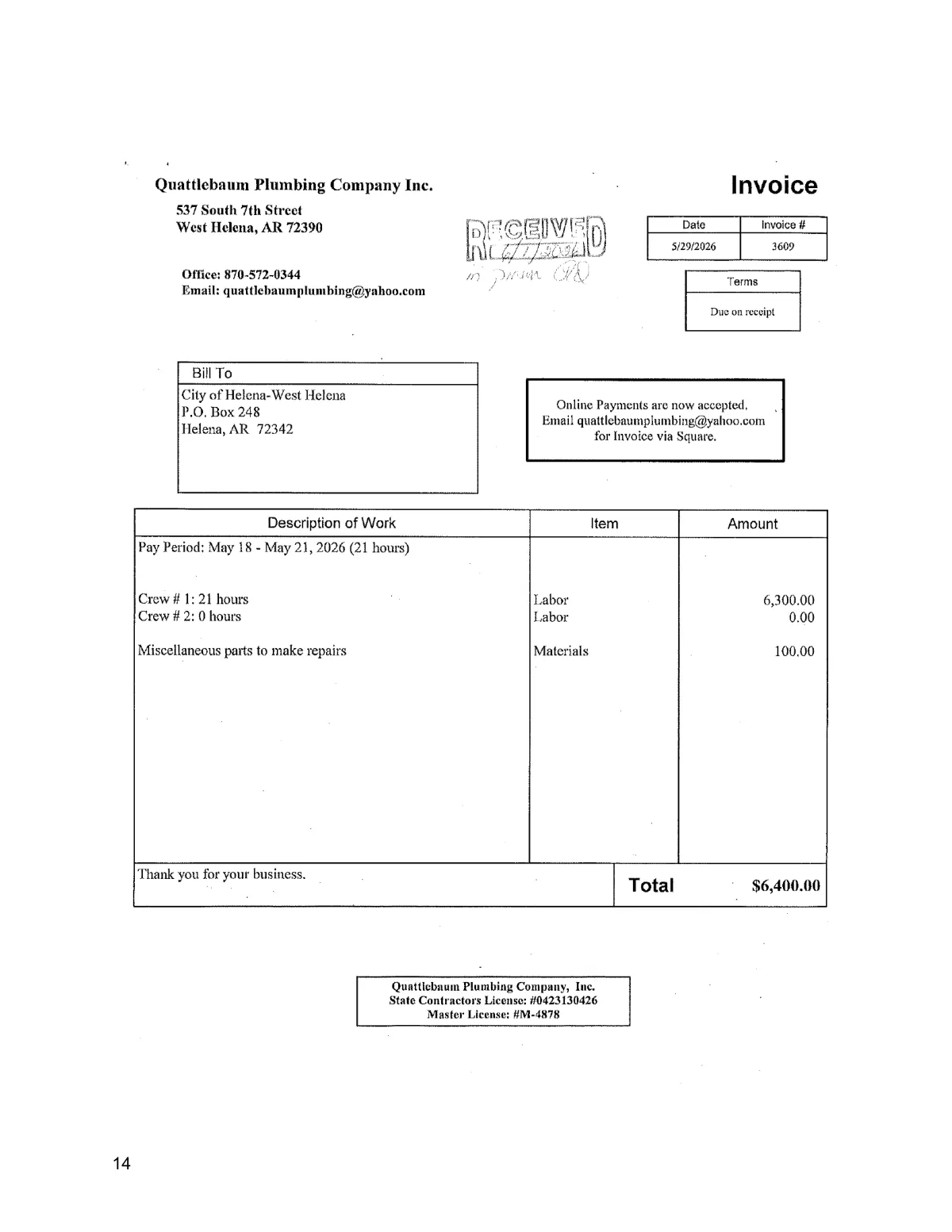 Quattlebaum Invoice — page 13