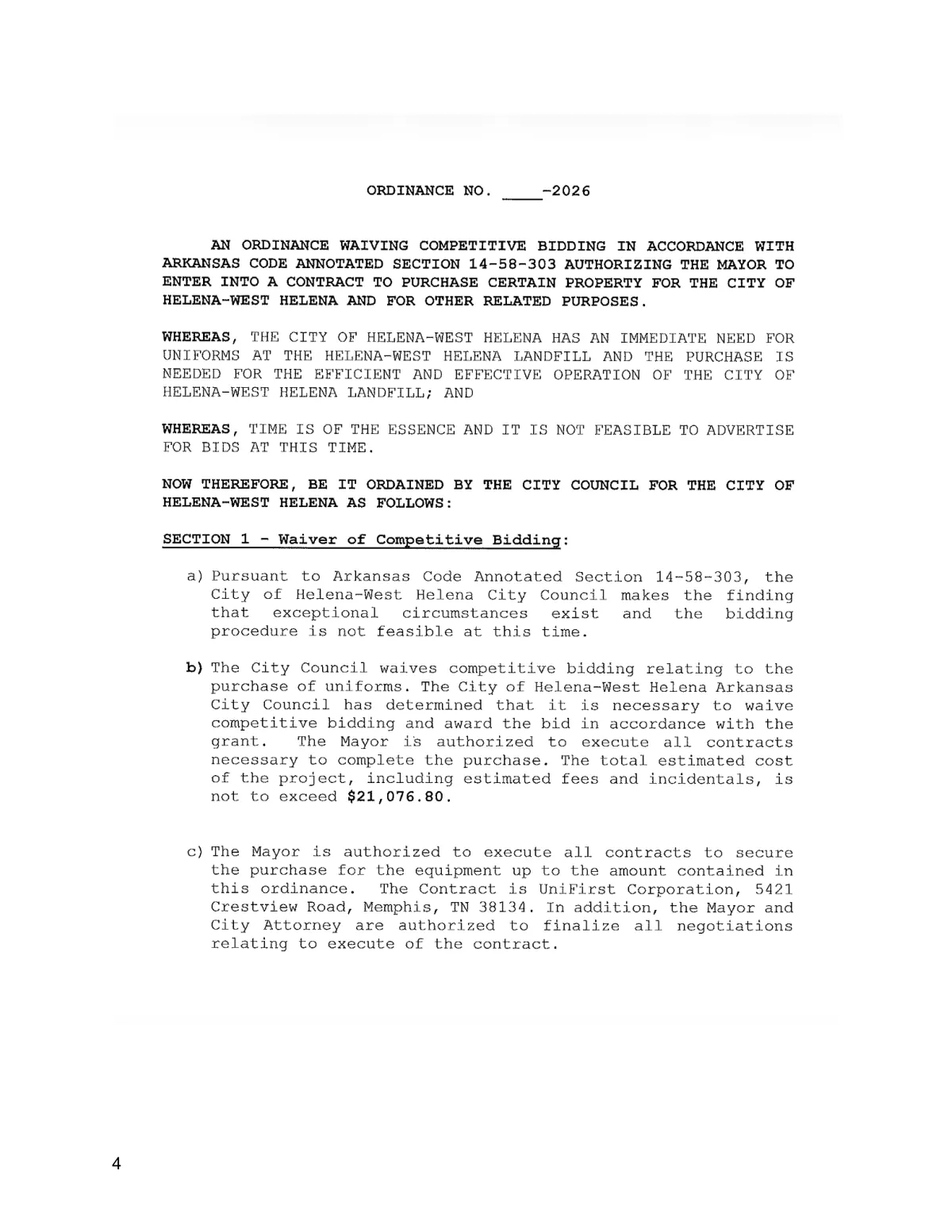 UniFirst Bid-Waiver Ordinance — page 3