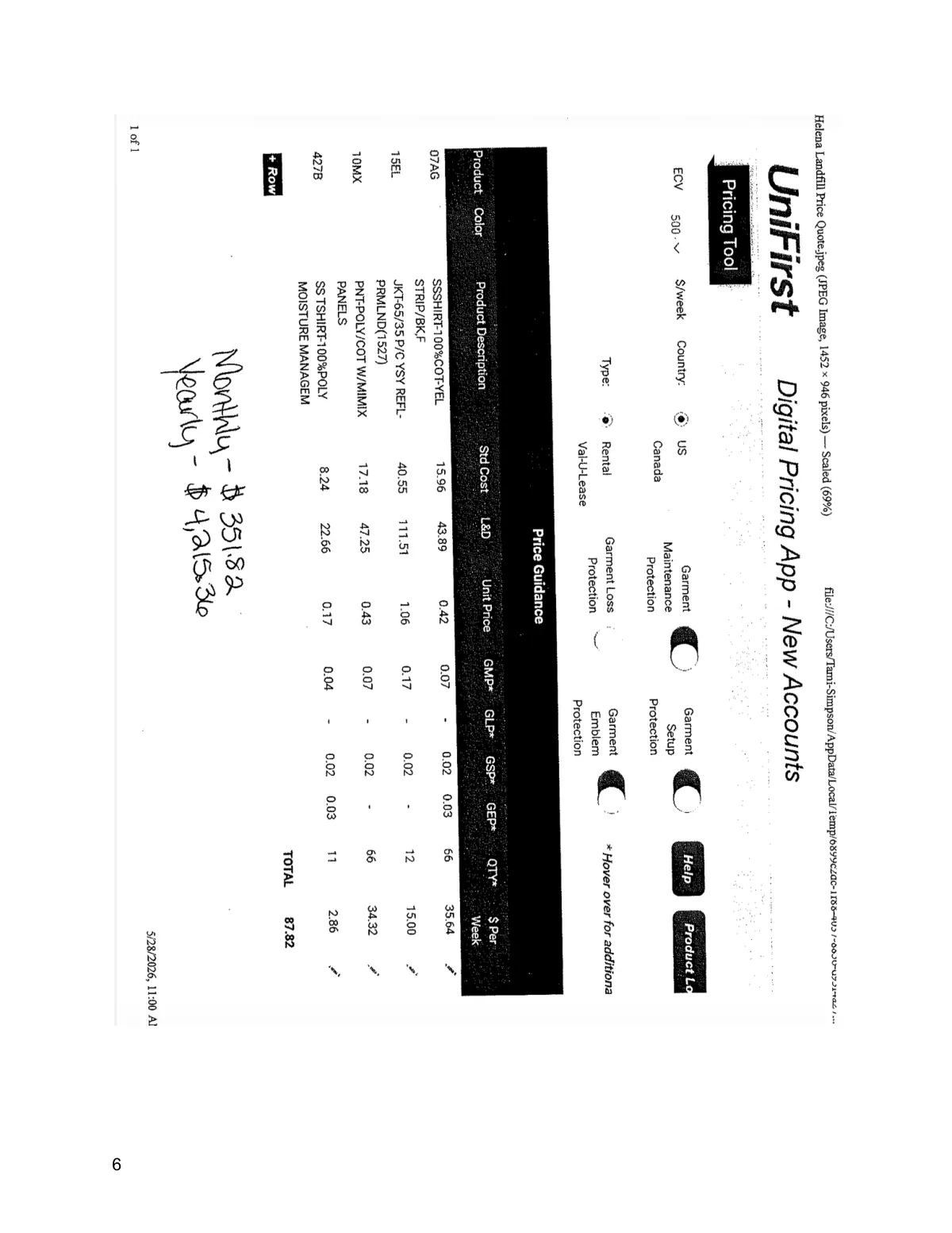 UniFirst Pricing Quote — page 5