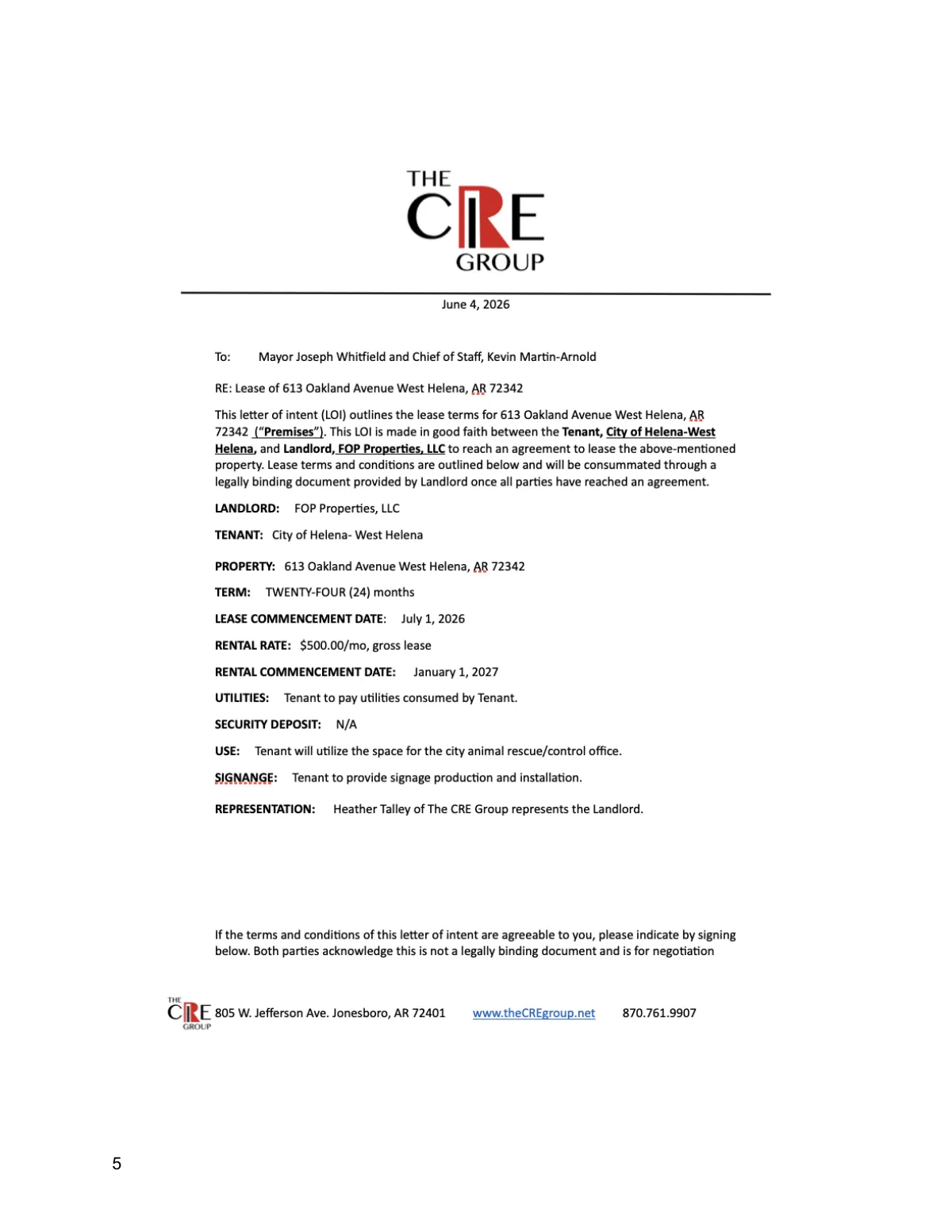 Animal-Control Lease LOI — page 4