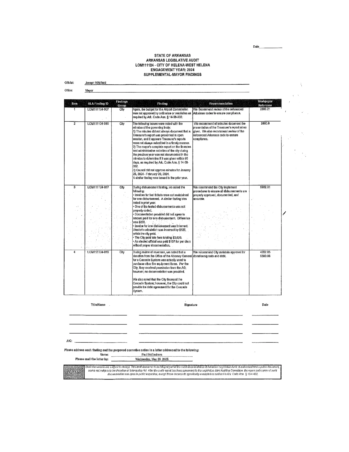 Supplemental Findings (Draft) — page 1