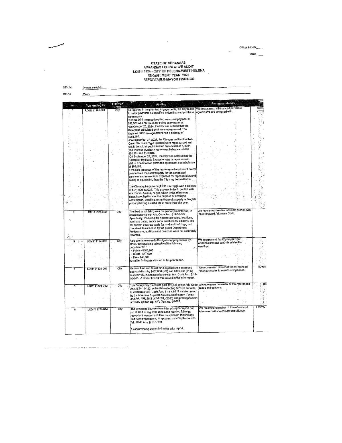 Reportable Findings (Draft) — page 3
