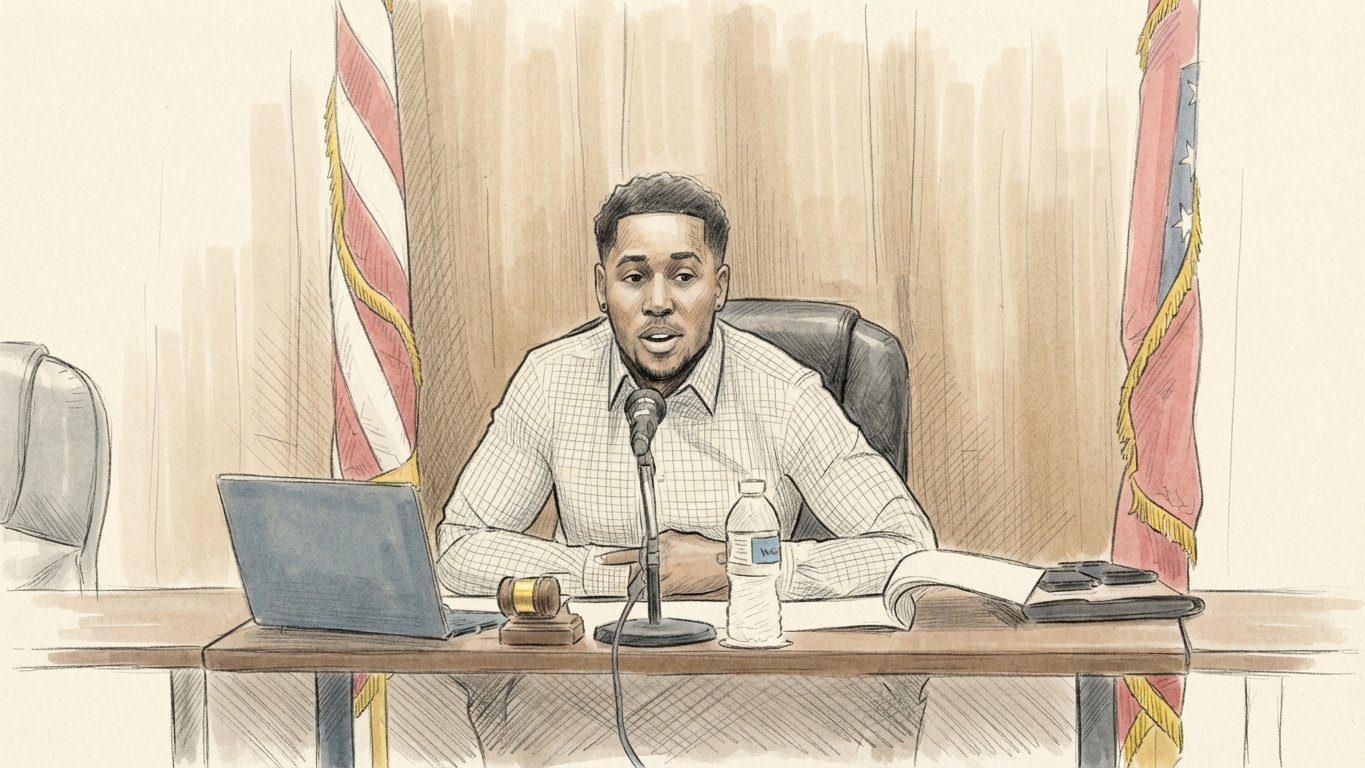 Sketch: Mayor Joseph Whitfield at the head table presenting his findings on overtime spending