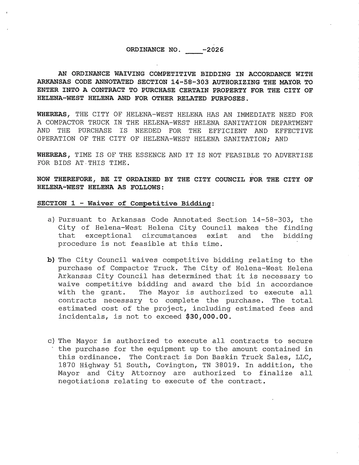 Bid-Waiver Ordinance (Baskin) — page 0