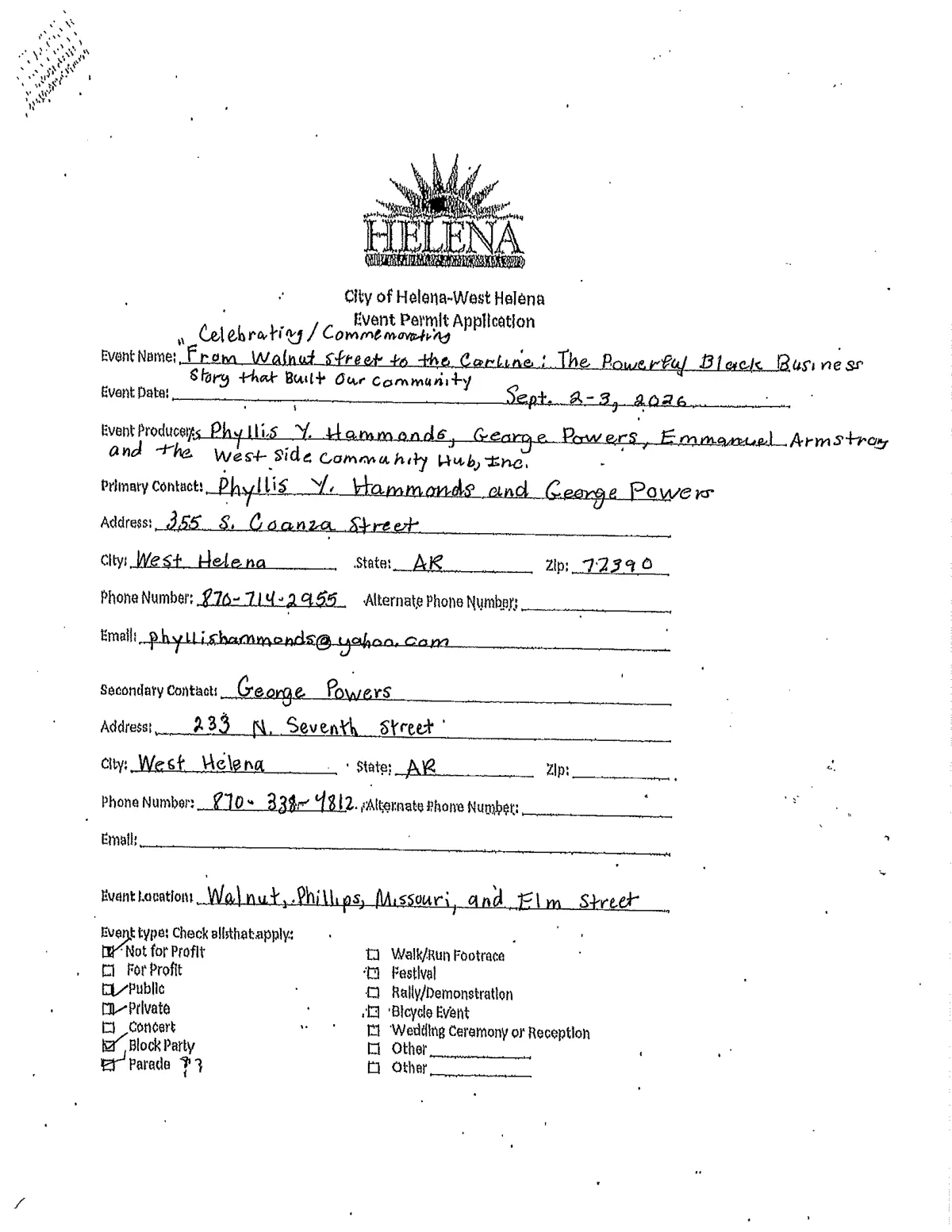 Walnut Street Event Permit — page 2