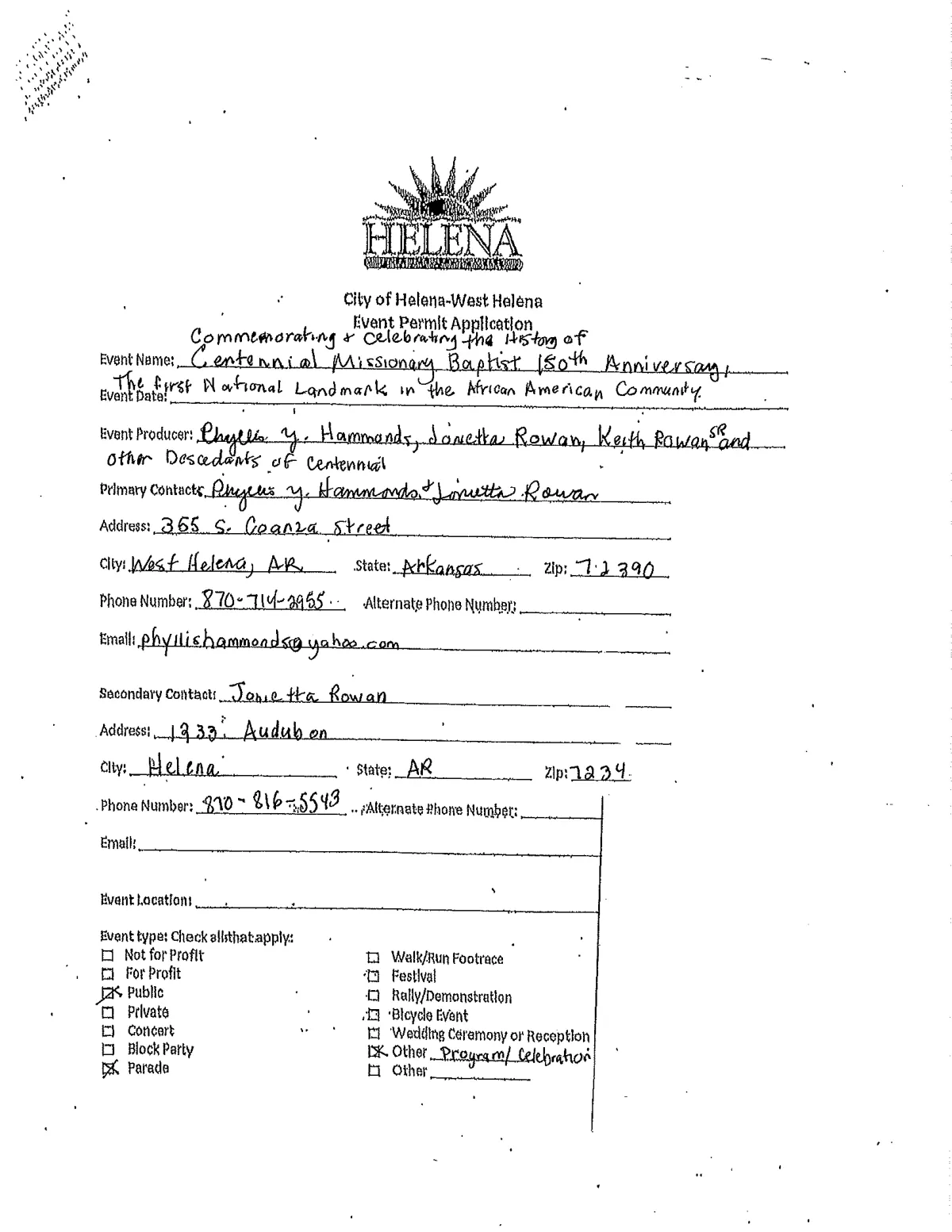 Centennial 150th Event Permit — page 5