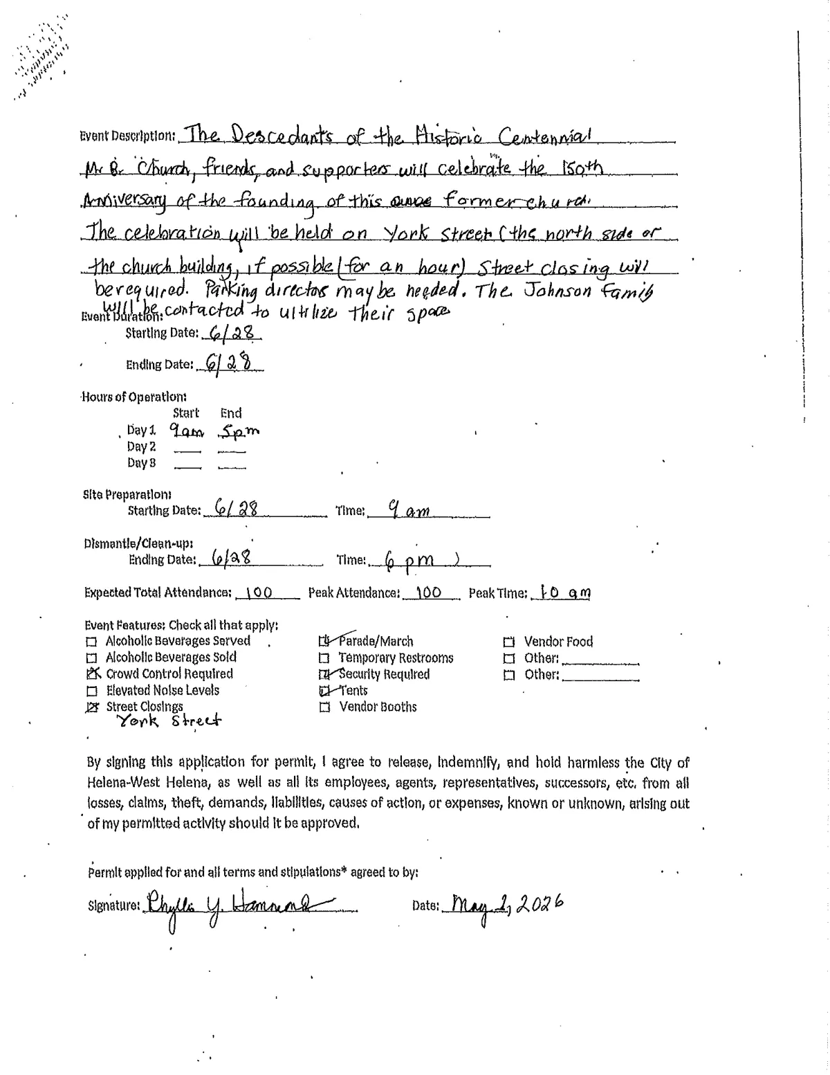 Centennial 150th Event Permit — page 6