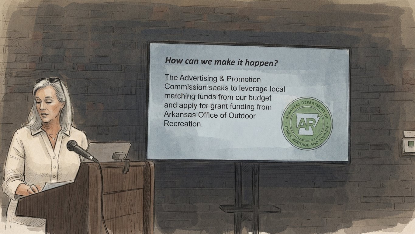 Sketch: A&P director Helen Halbert presenting the outdoor-recreation matching grant