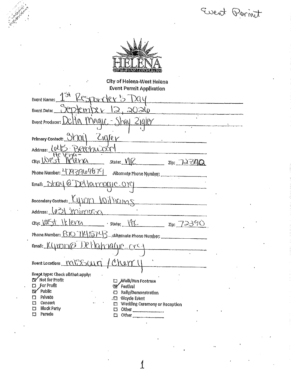 First Responder's Day Event Permit — page 1