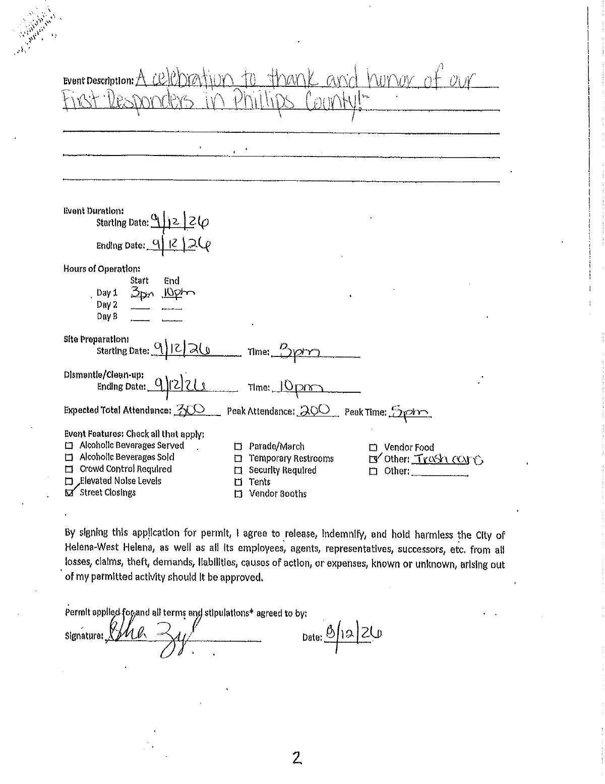 First Responder's Day Event Permit — page 2
