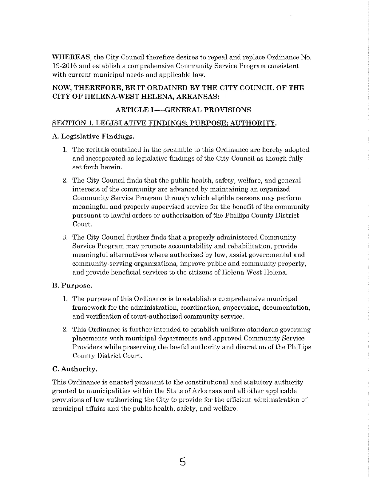 Community Service Ordinance — page 5