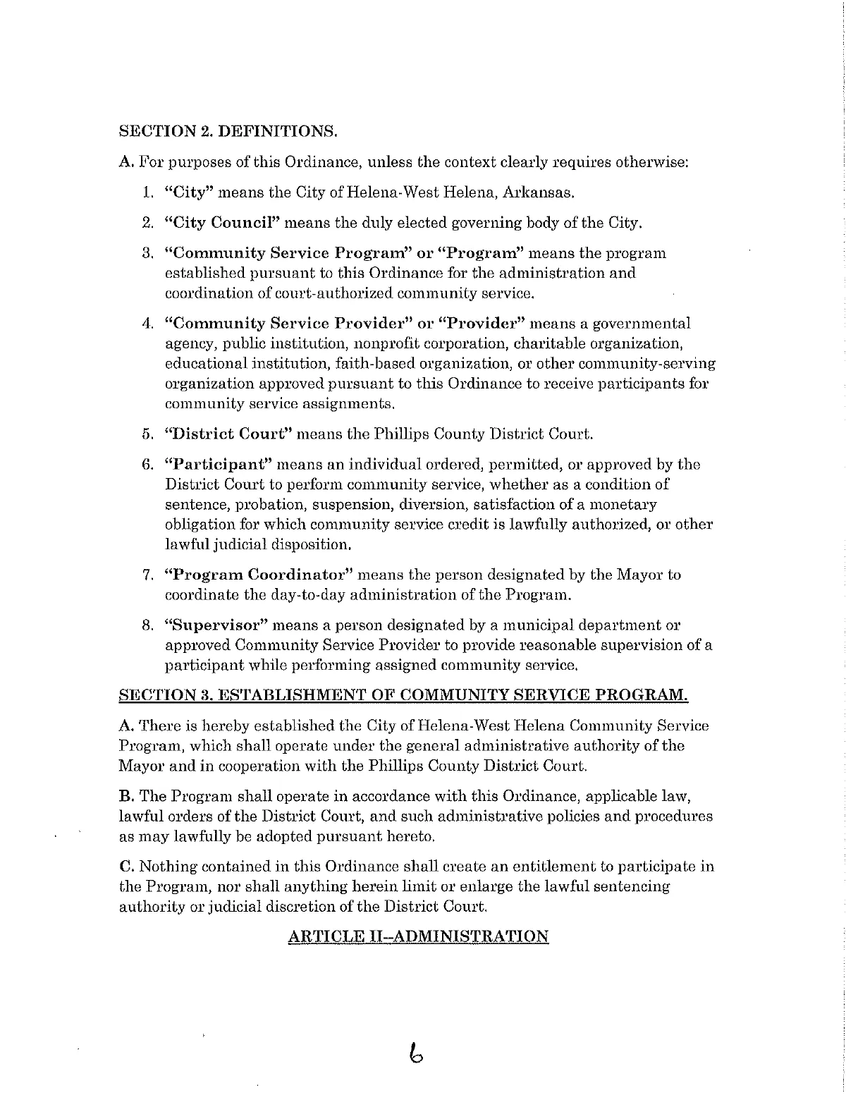 Community Service Ordinance — page 6