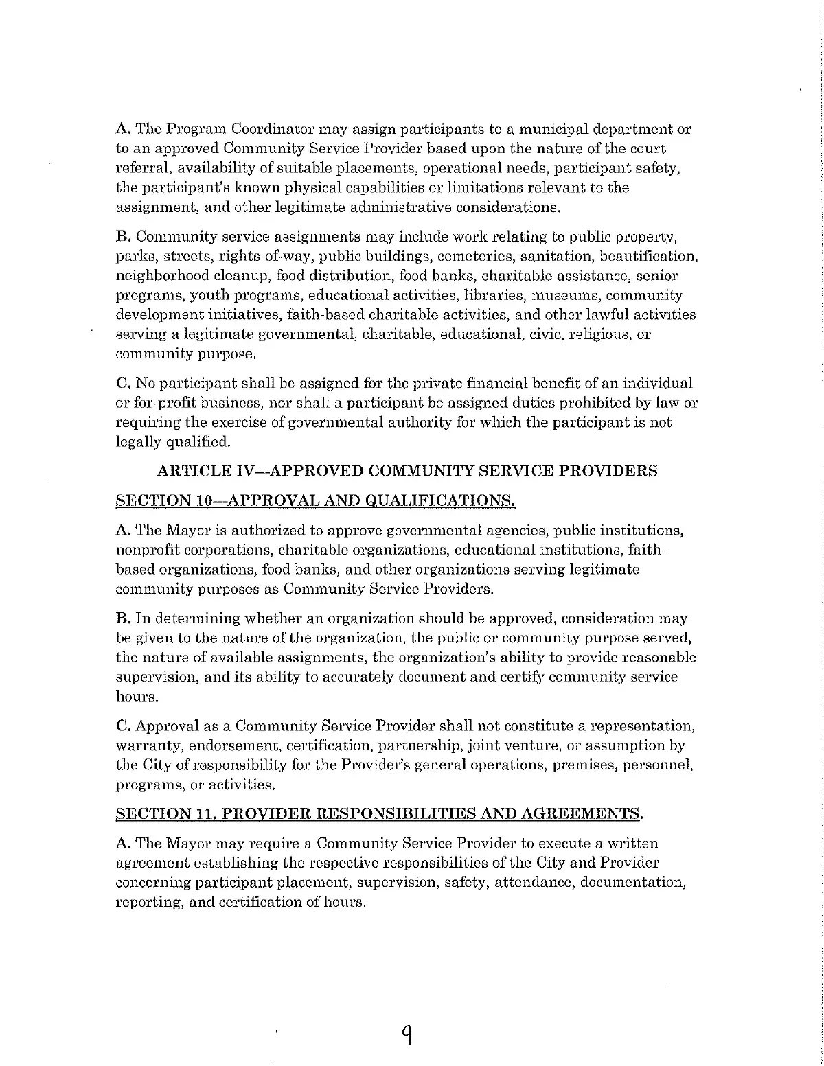 Community Service Ordinance — page 9