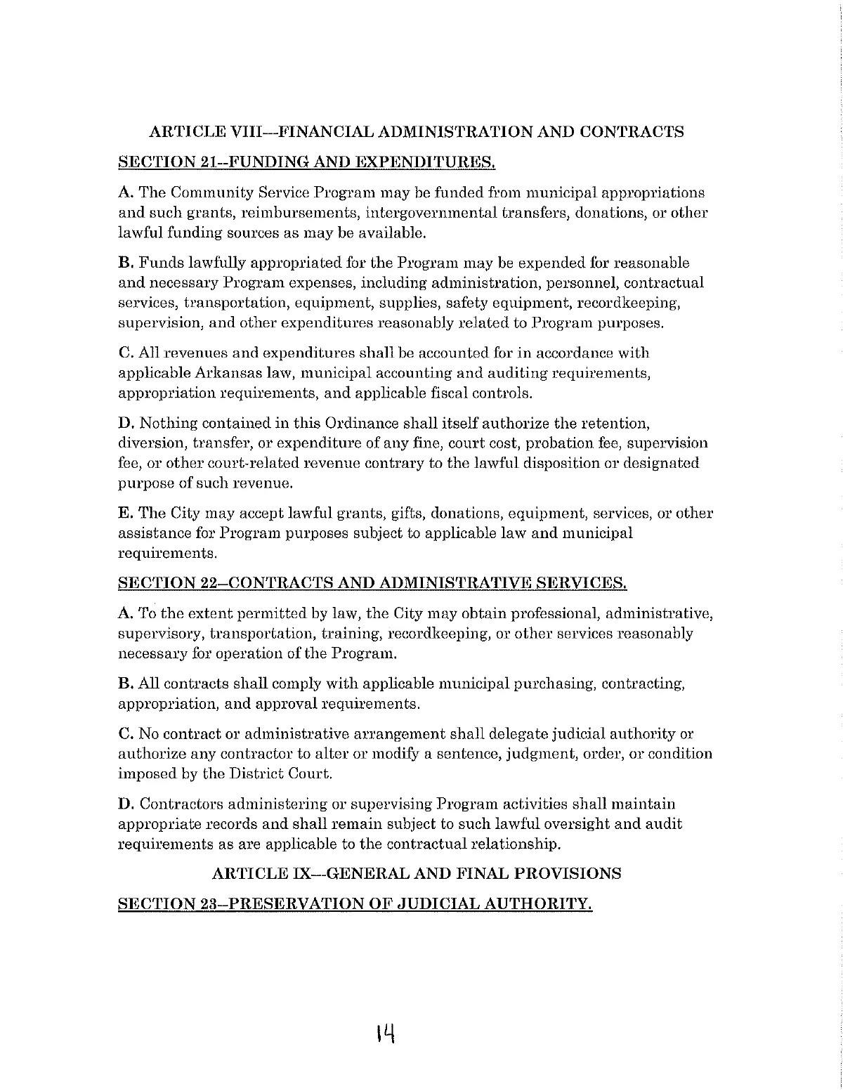 Community Service Ordinance — page 14