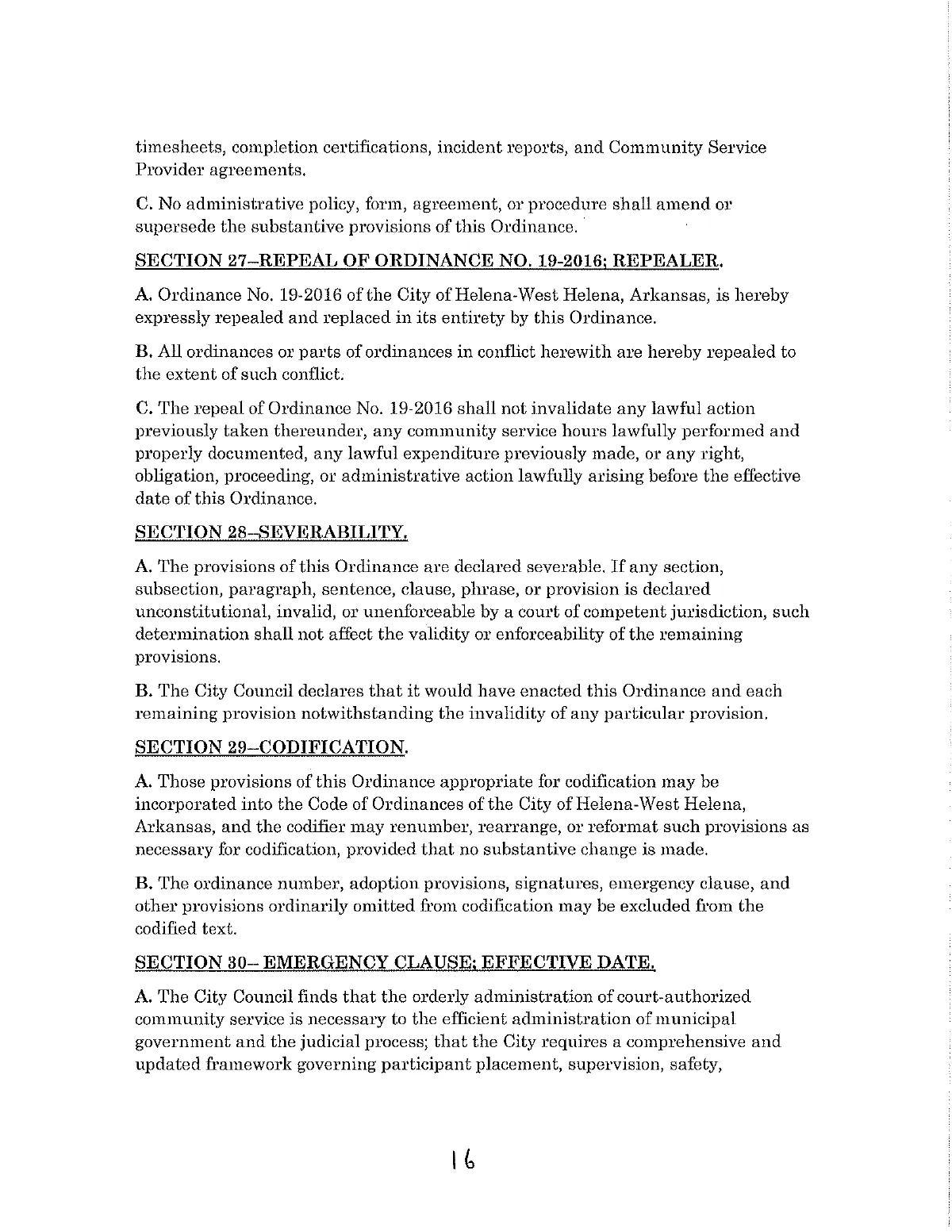 Community Service Ordinance — page 16