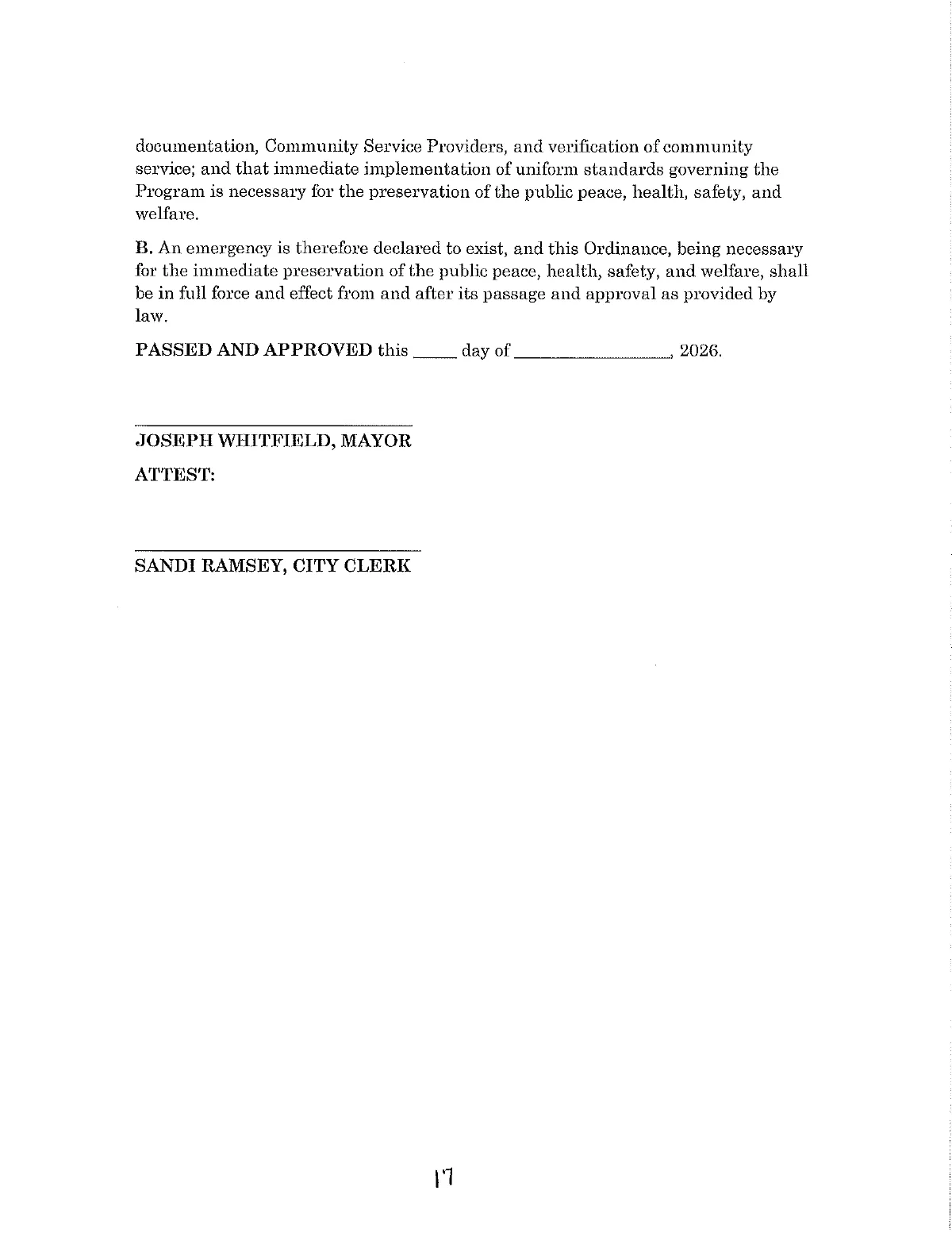 Community Service Ordinance — page 17