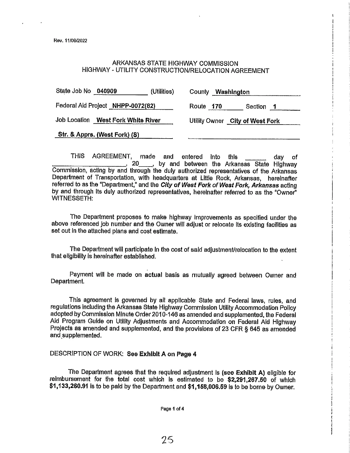 ARDOT Utility Relocation Agreement — page 25