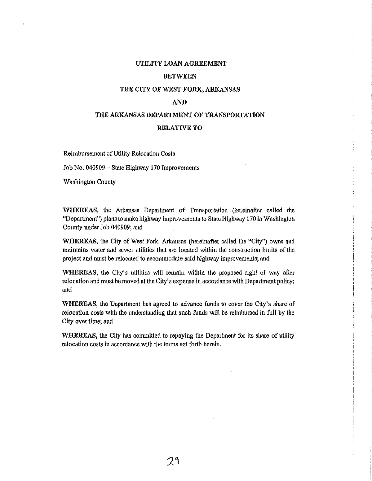 ARDOT Utility Relocation Agreement — page 29