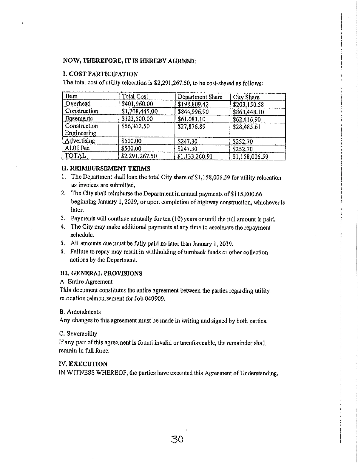 ARDOT Utility Relocation Agreement — page 30