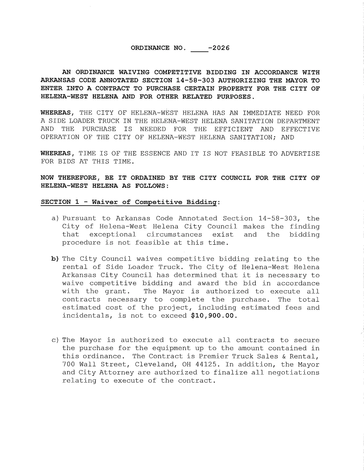 Draft Bid-Waiver Ordinances — page 1