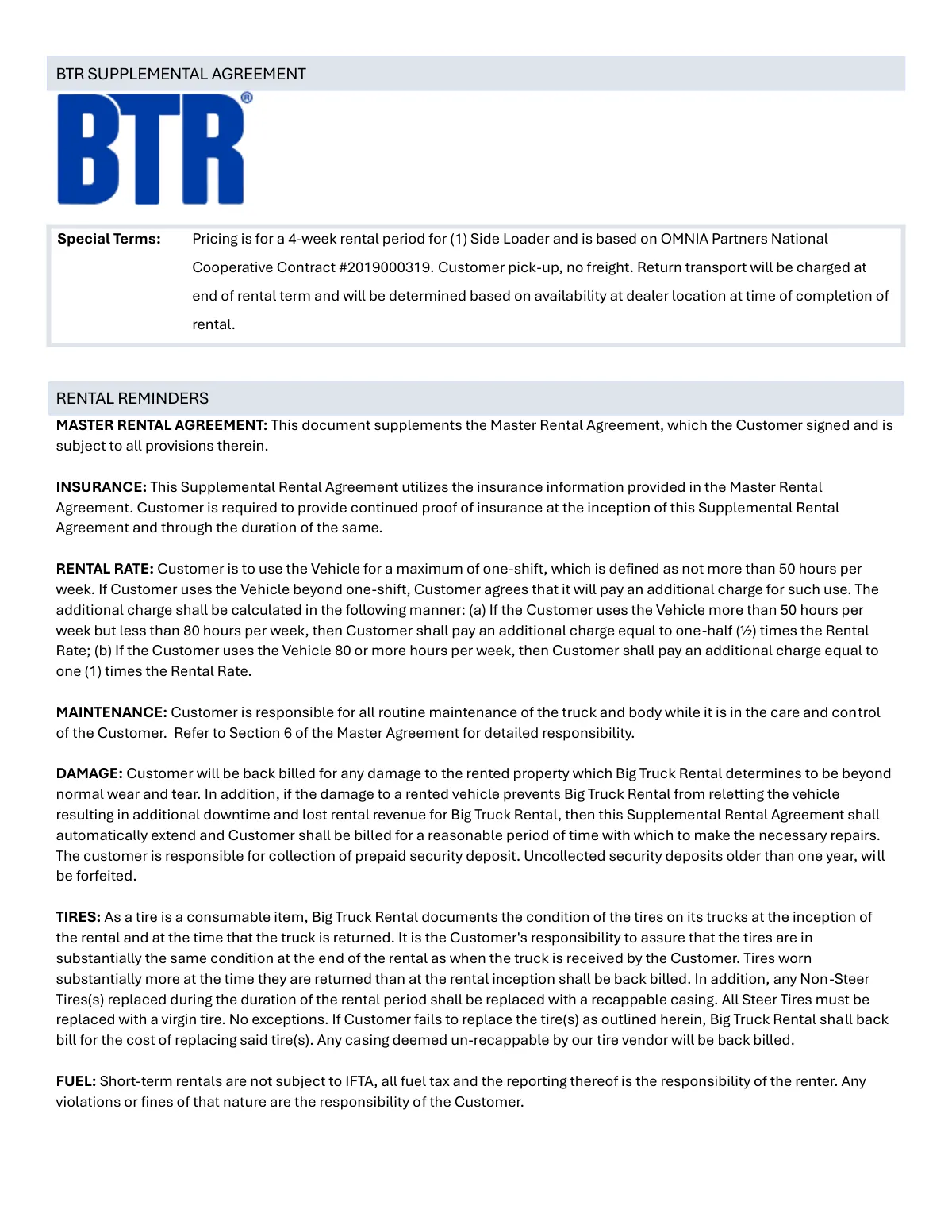 BTR Rental Agreement — page 2