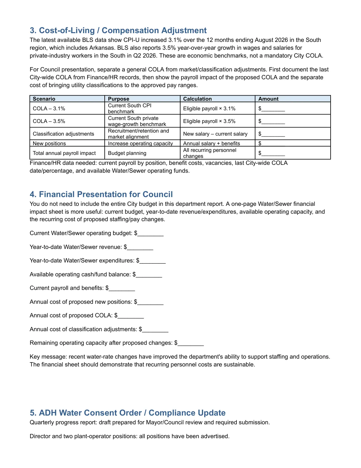 Water Department Council Report — page 2