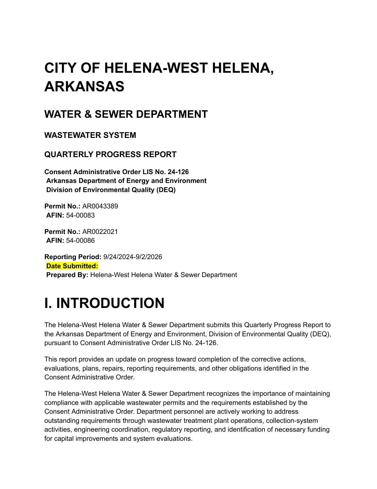DEQ Quarterly Report (Draft) — page 1