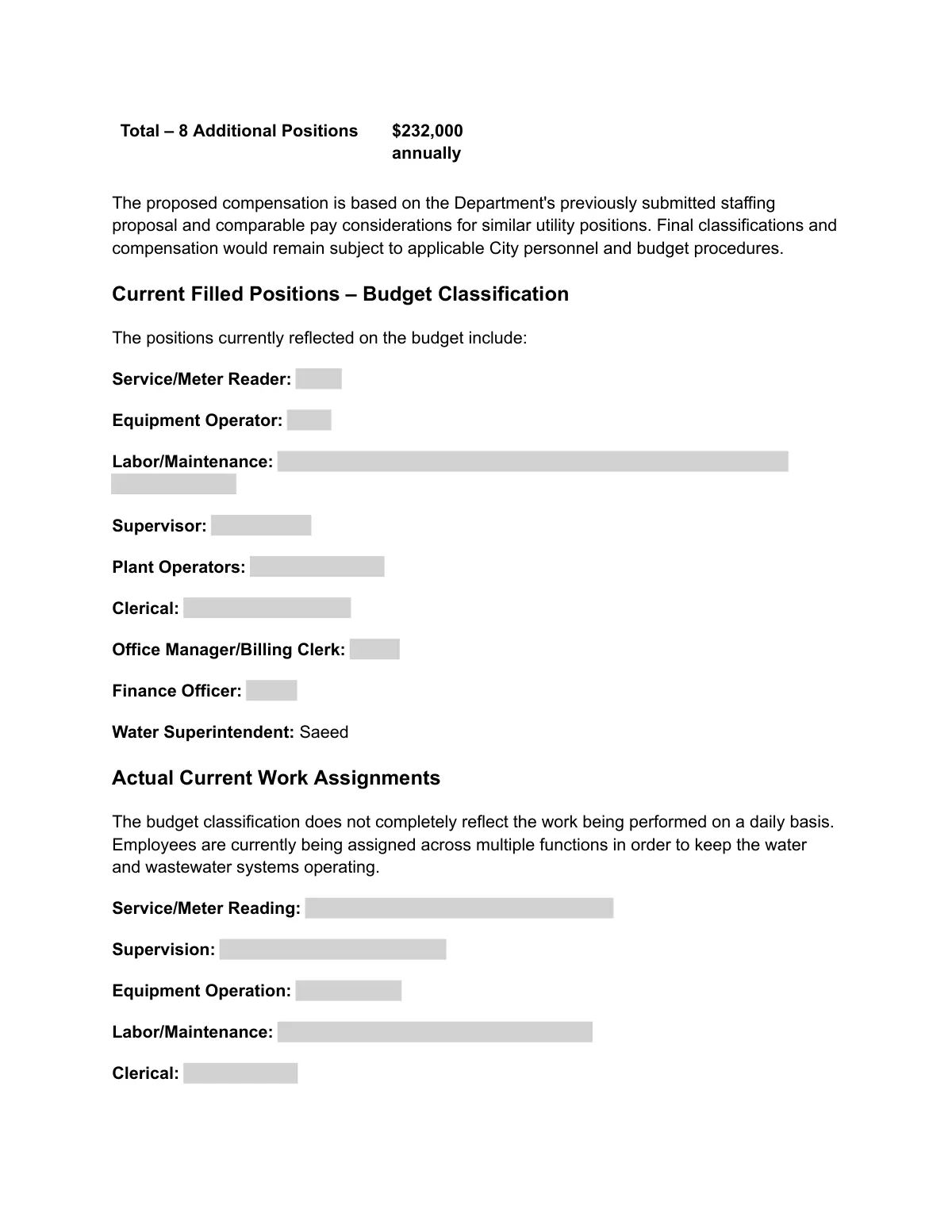 Staffing Proposal ($232,000) — page 2