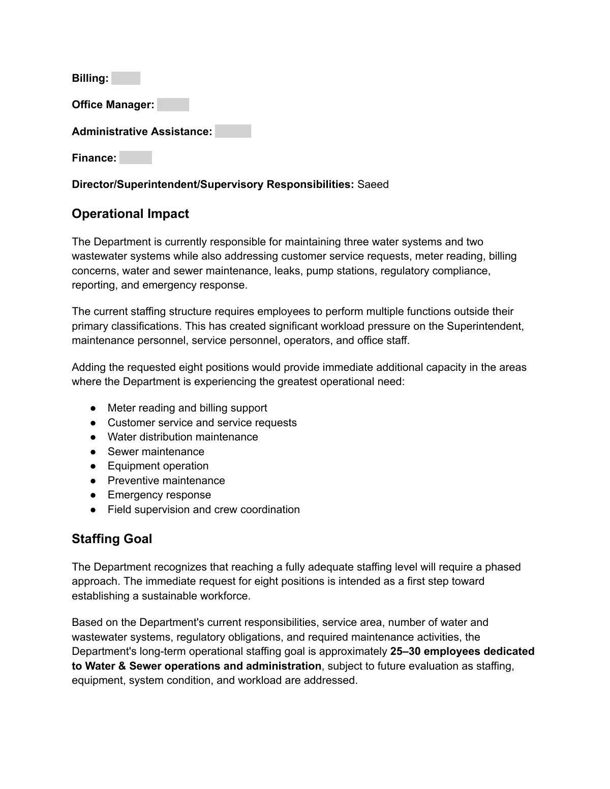 Staffing Proposal ($232,000) — page 3