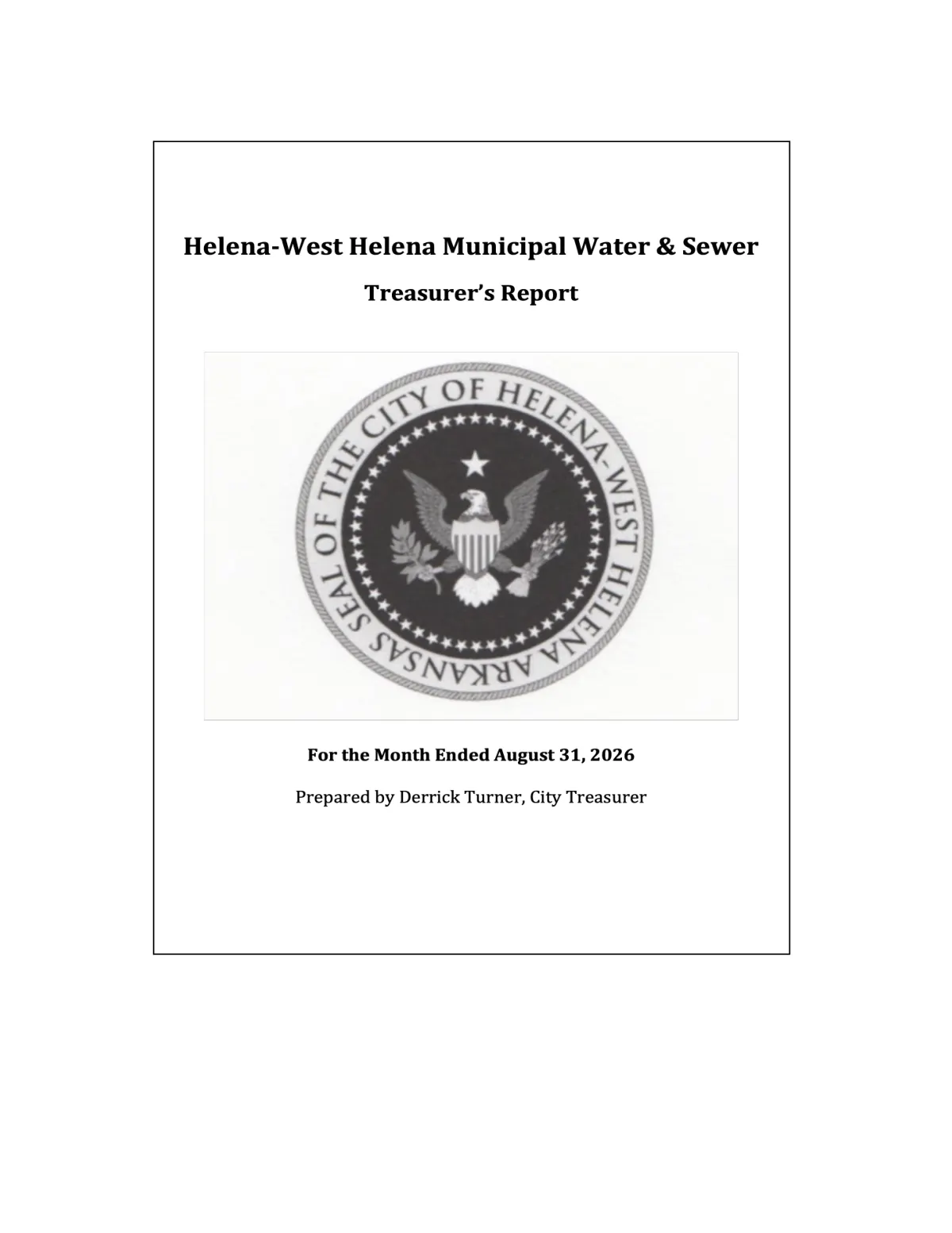Water Treasurer's Report, August 2026 — page 1