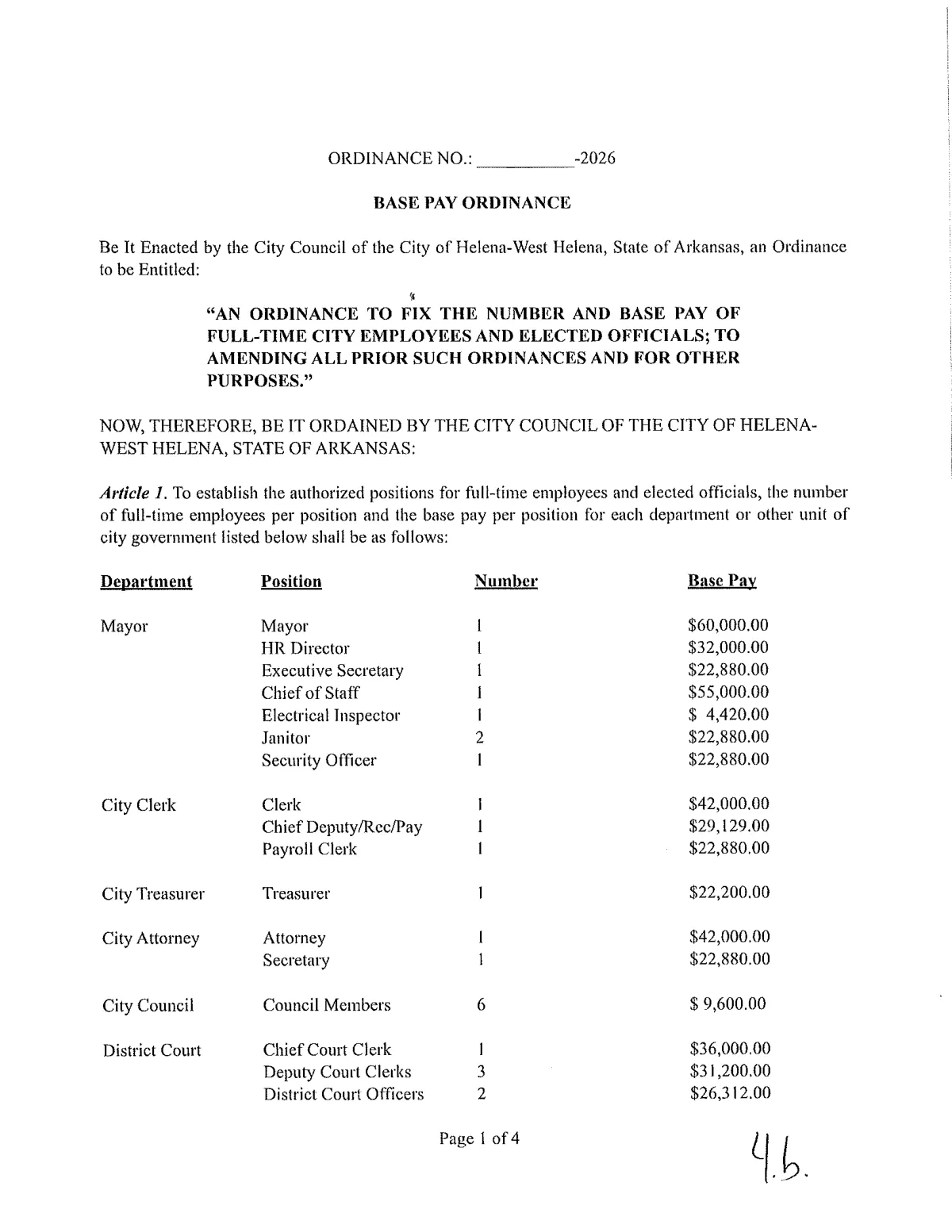 Base Pay Ordinance — page 1