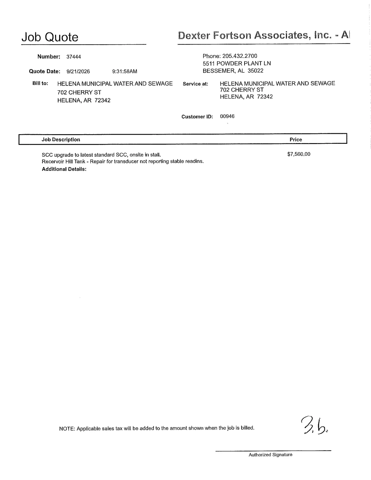 Dexter Fortson Quote ($7,560) — page 1