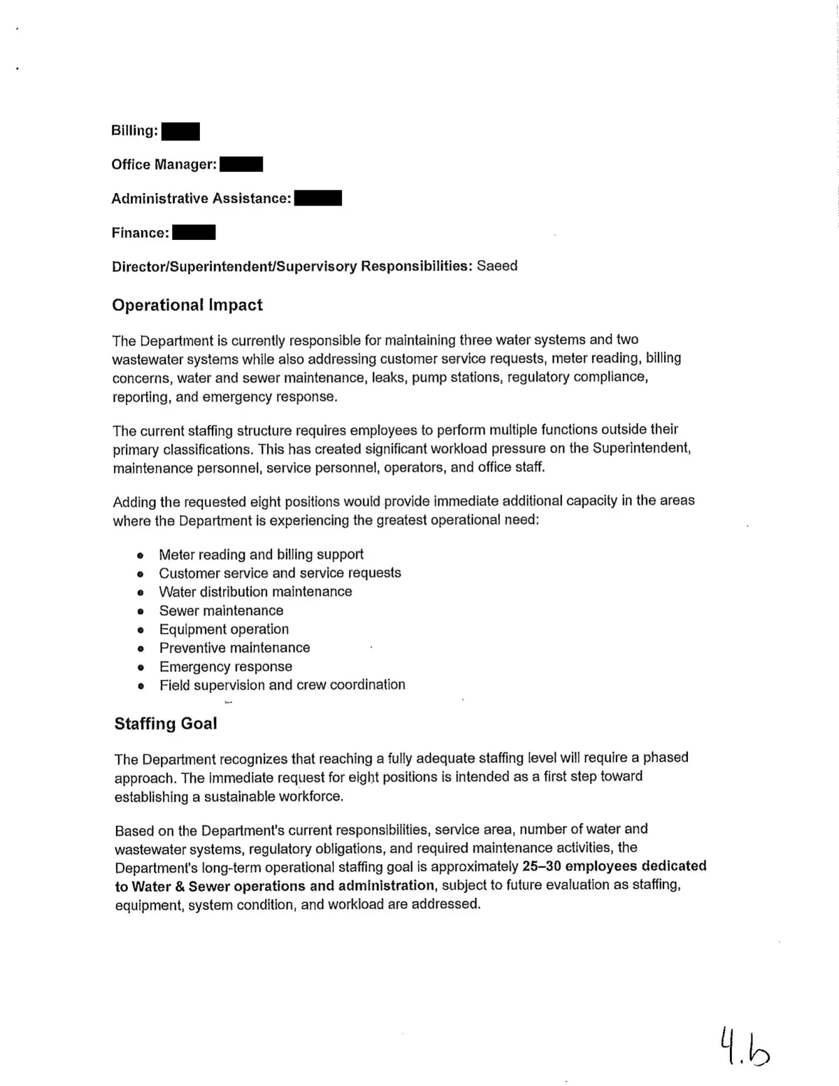 Water Staffing Memo ($232,000) — page 3