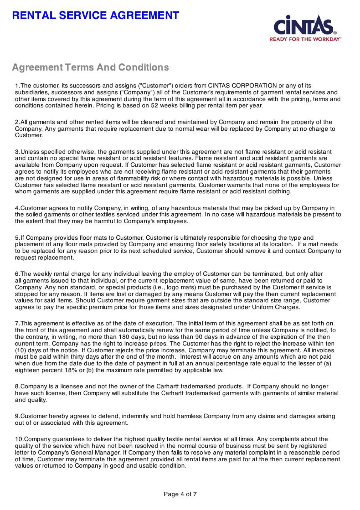 Cintas Agreement (60 months) — page 4