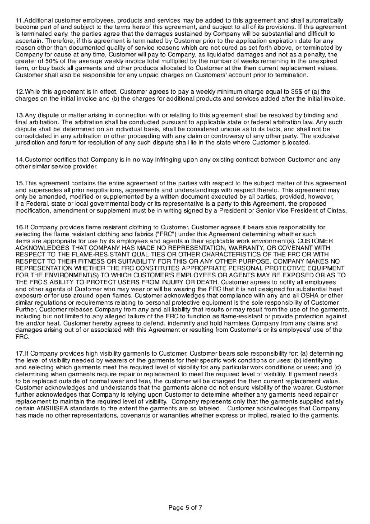 Cintas Agreement (60 months) — page 5