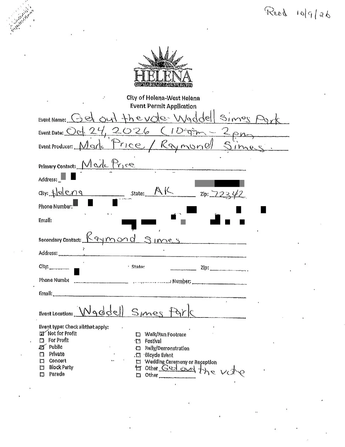Event Permit (Get Out the Vote) — page 1