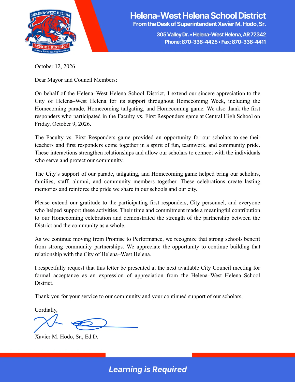 School District Letter — page 1