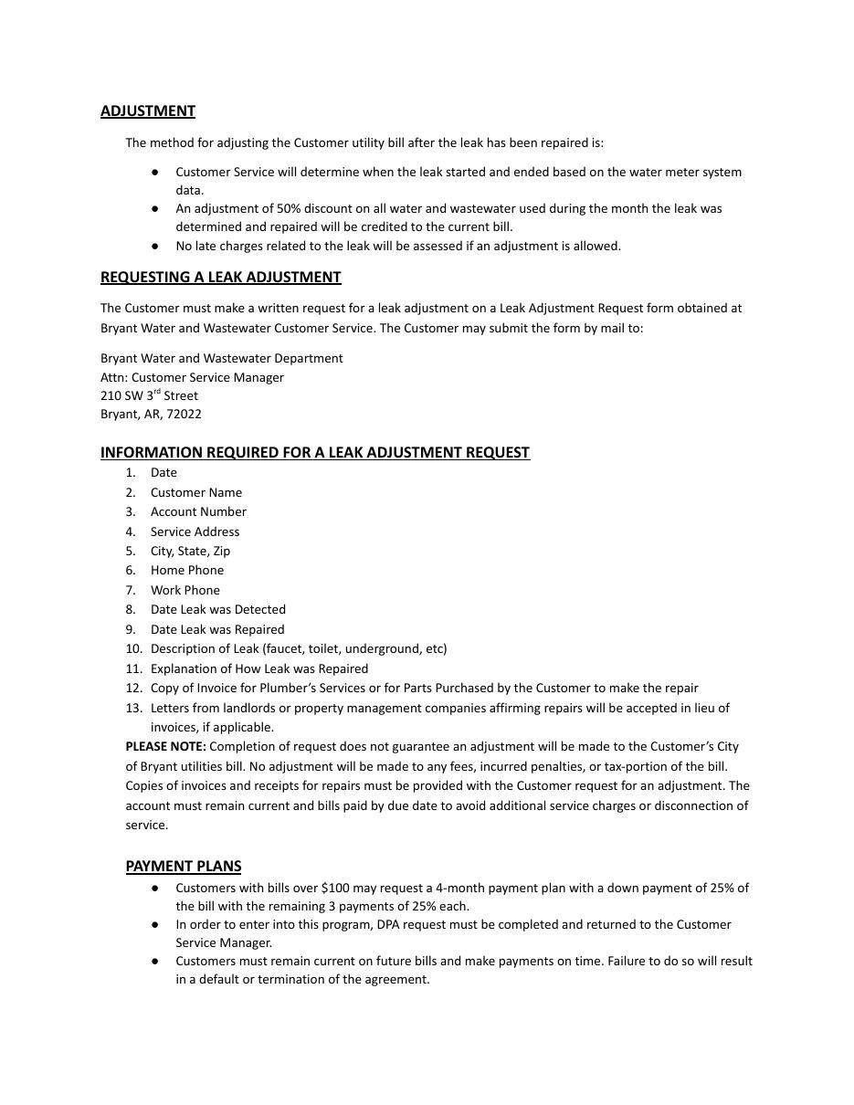 Bryant AR leak adjustment policy, page 2