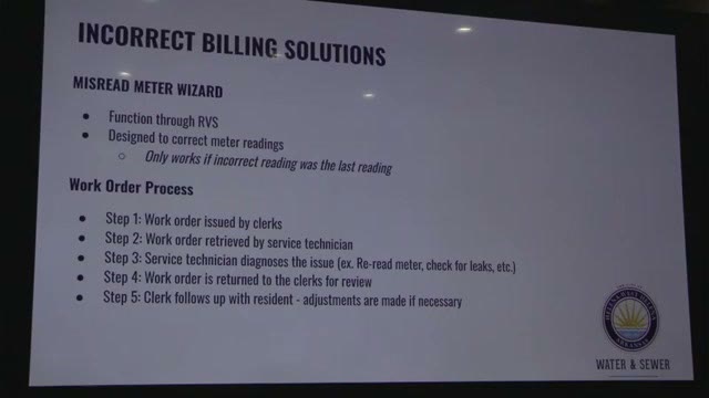 City slide titled Incorrect Billing Solutions, from the June 22 hearing
